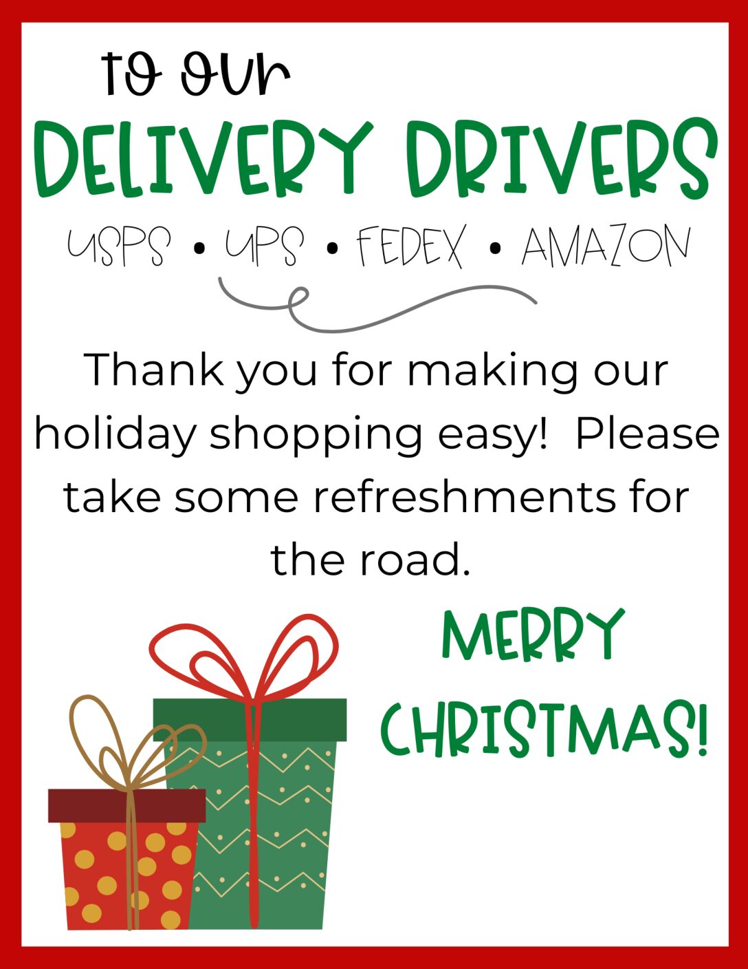 Delivery Driver Printable - My Chocolate Moments